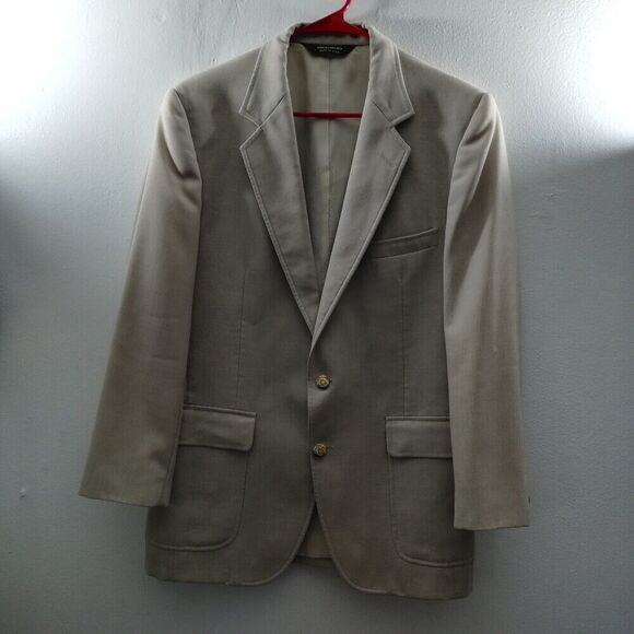 John Alexander Beige Convertible Collar 5 pocket 2-Button Suit Jacket - Picture 2 of 12